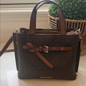 Michael Kors Dark Brown Satchel with Tan Accents